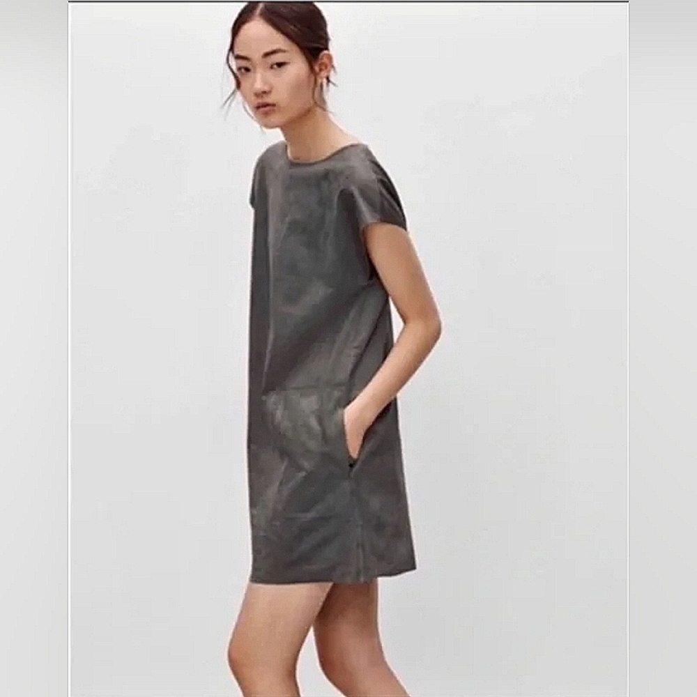 Wilfred Free Faux Suede Nori Shirt Dress in Grey Taupe size Small